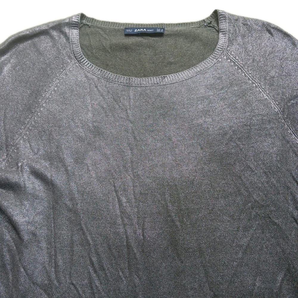 Zara Grey Gold Shimmer Knit Sweater Top Pullover Size Small - Picture 2 of 3